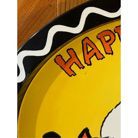 Halloween Serving Tin Metal Tray Ghost Jack O Lantern Black Cat 12” and 1" deep - Picture 6 of 9